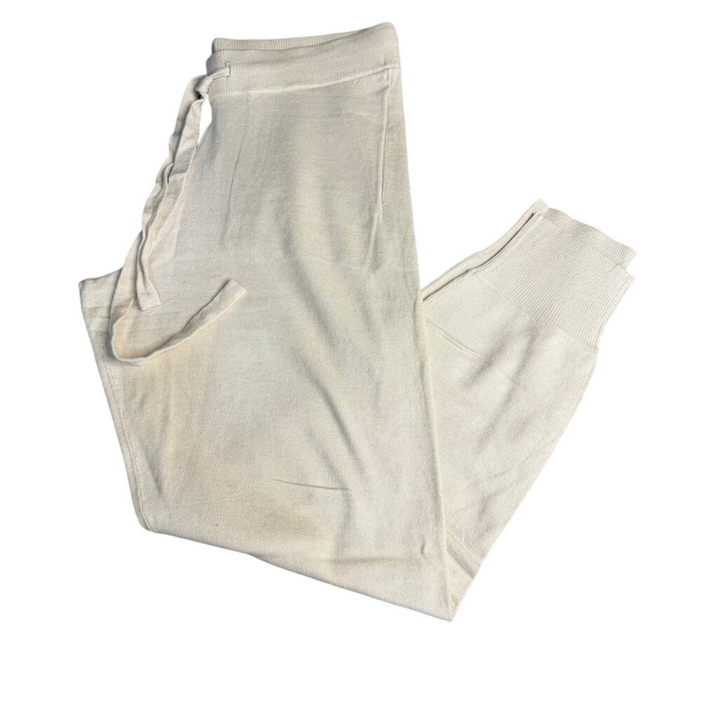 PJ Salvage Womens Knit Jogger Pants Sz L Ivory Lounge Drawstring Hemp Blend NWOT
